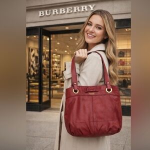 Burberry London Blue label Red Leather Shoulder Bag with Gold Hardware